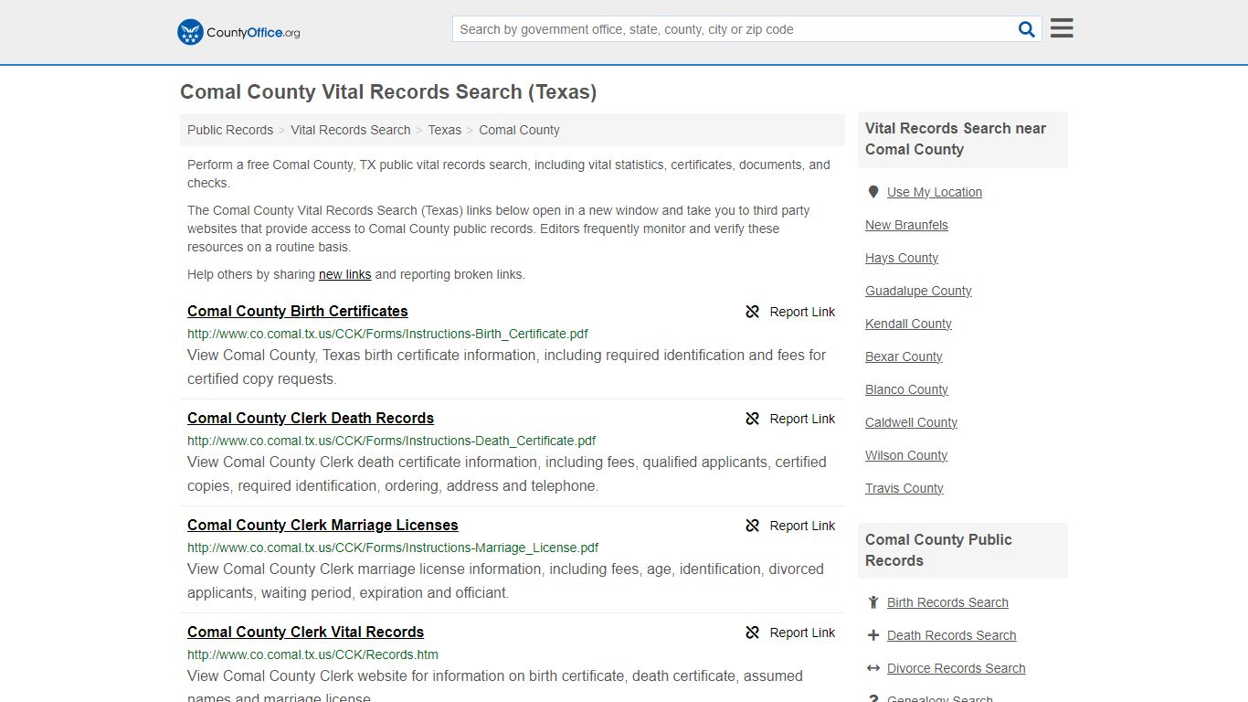 Vital Records Search - Comal County, TX (Birth, Death, Marriage ...